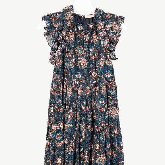 Ulla Johnson Adele Twilight Floral Print Cotton Ruffle Tiered Midi Dress - Picture 2 of 11